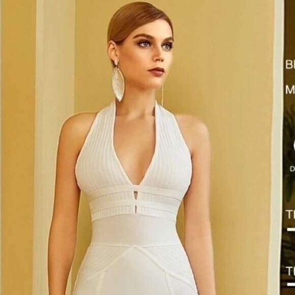 Halter Bodycon Bandage Dress Sexy Hollow Out Backless white - Picture 8 of 9